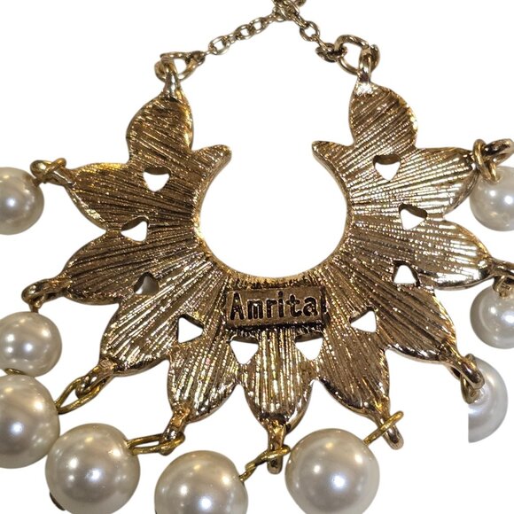 Amrita Singh Women's Gold Plated Resin Turquoise Enamel Chandelier Earrings NWT - Picture 3 of 4